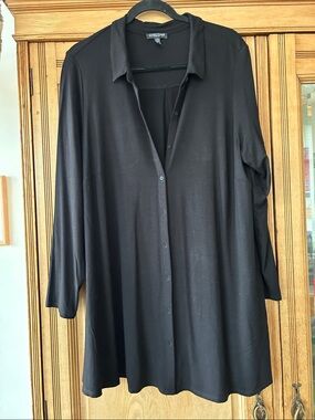 Eileen Fisher Black Long Button-Front Tunic